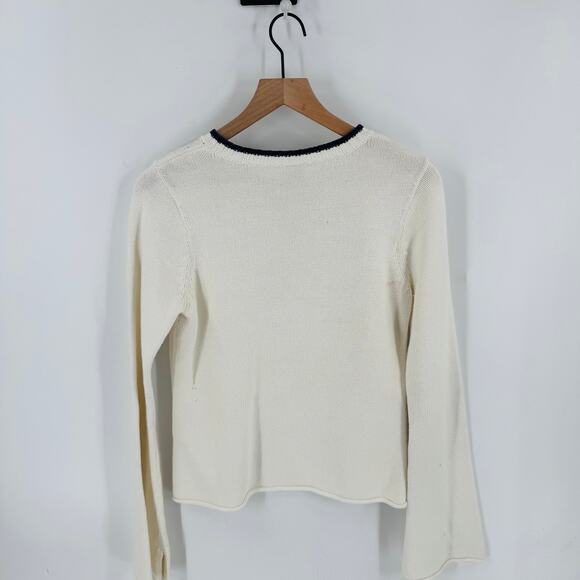 Vintage Tommy Hilfiger Cream Knit Sweater Flag Logo Crewneck Size L (Runs Small) - Picture 2 of 10